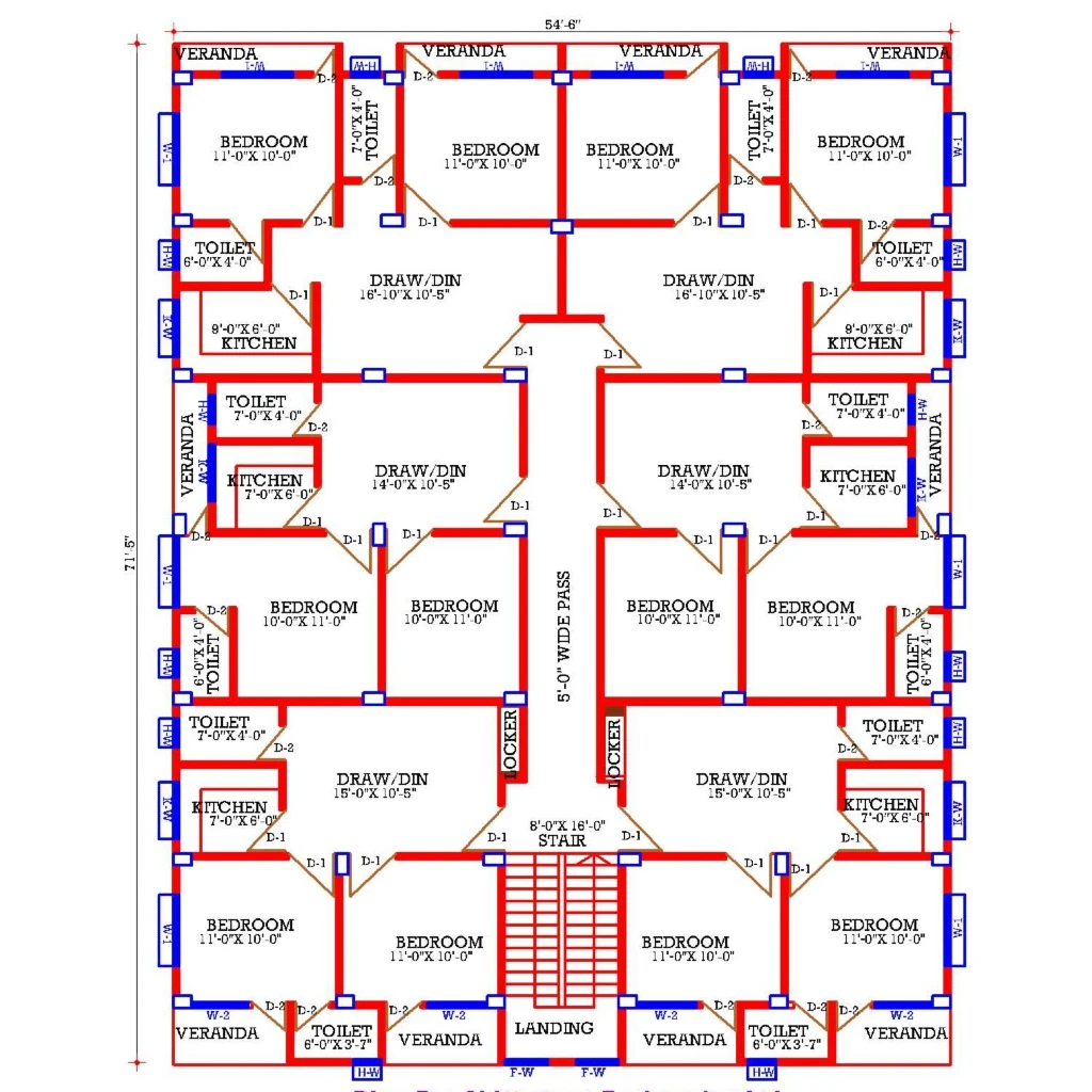 ৬-ইউনিট ফ্লোর প্ল্যান